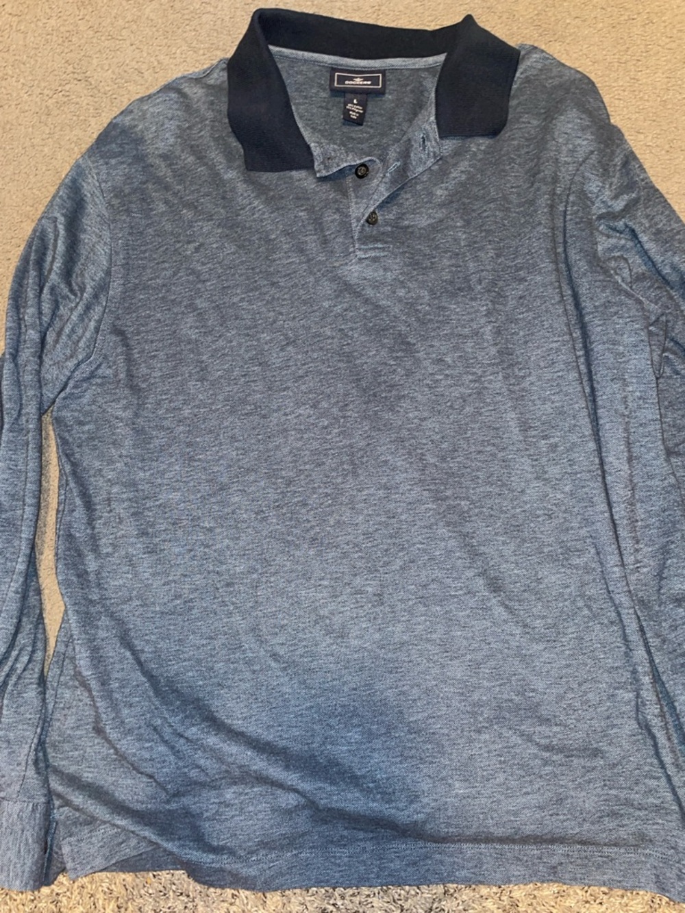 Dockers Long Sleeve Polo in Heather Navy with Dark Collar